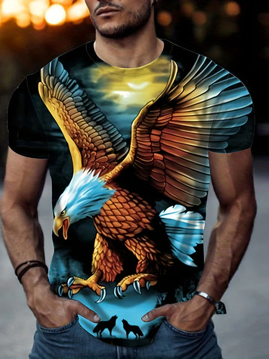 Eagle 3d Print, Men's Novelty T-shirt, Trendy Stylish Tees For Summer