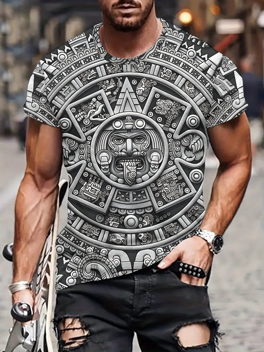 Totem Print T Shirt, Tees For Men, Casual Short Sleeve Tshirt For Summer Spring Fall, Tops As Gifts